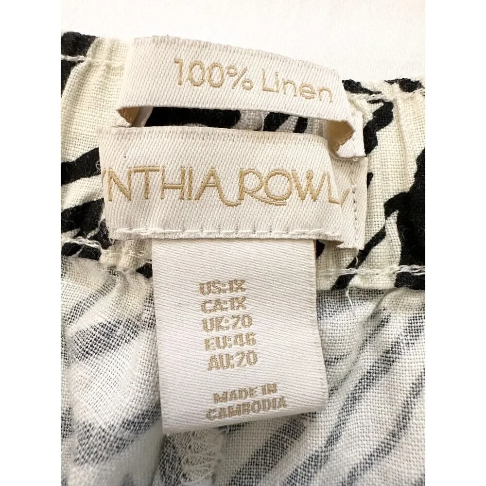 Cynthia Rowley Zebra Print Linen Shorts Womens US 12 Elastic Waist Drawstring